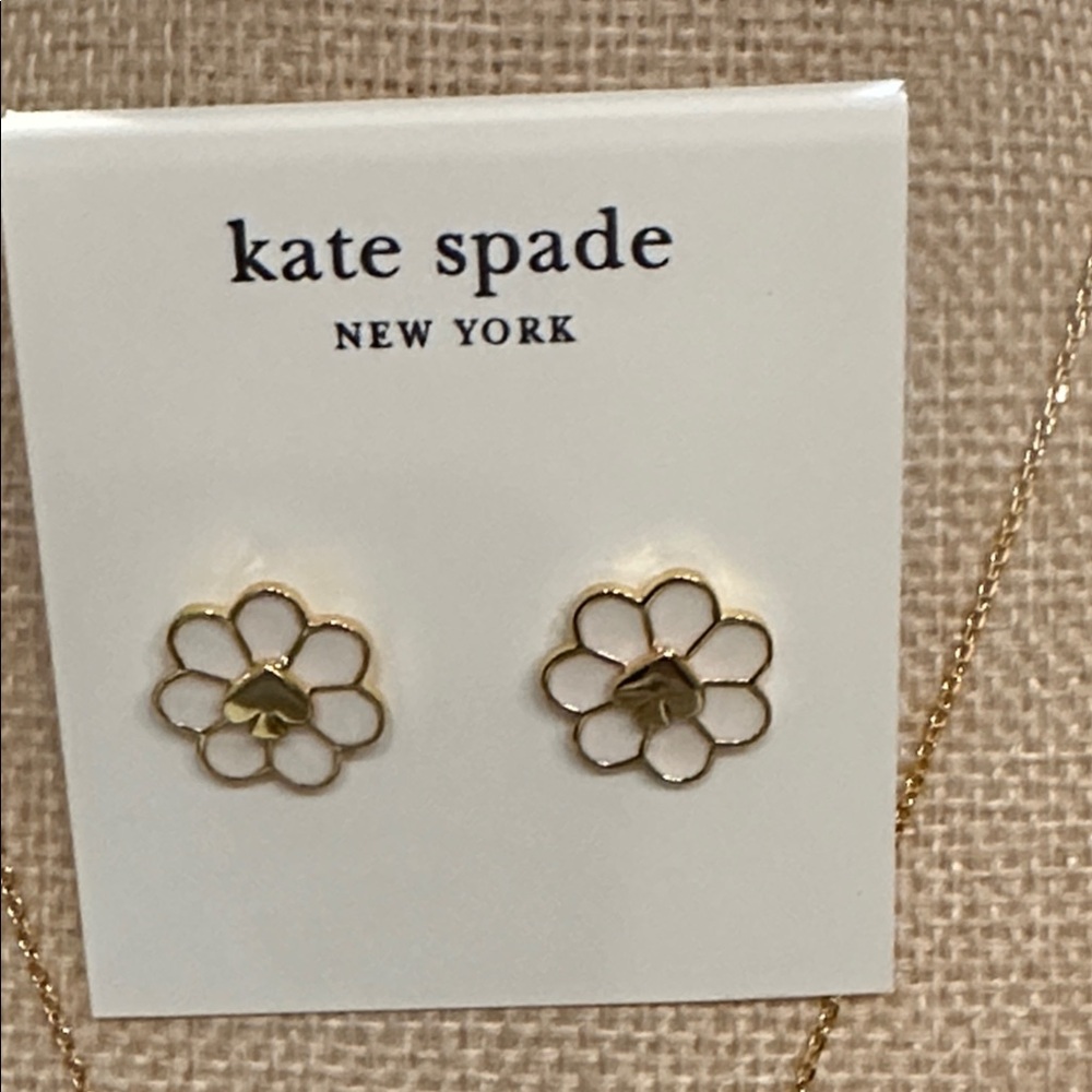 Kate Spade Gold and White Flower Earrings - Picture 2 of 6